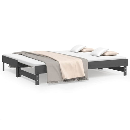 Dormeuse Estraibile Grigia 2x(100x200)cm Legno Massello di Pino