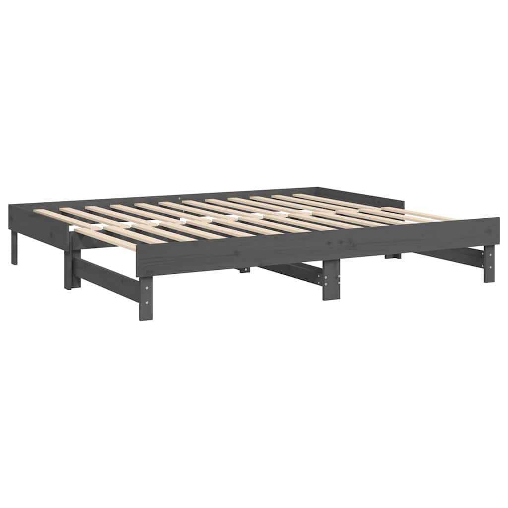 Dormeuse Estraibile Grigia 2x(100x200)cm Legno Massello di Pino