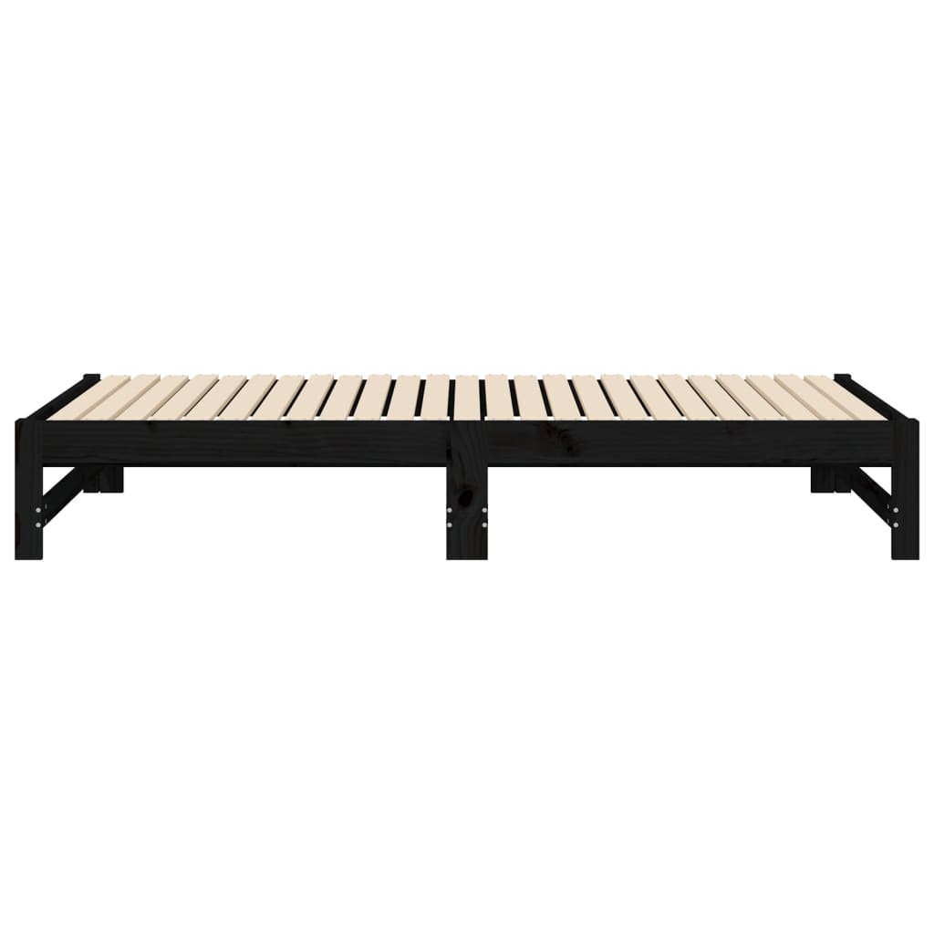 Dormeuse Estraibile Nera 2x(90x190) cm Legno Massello di Pino