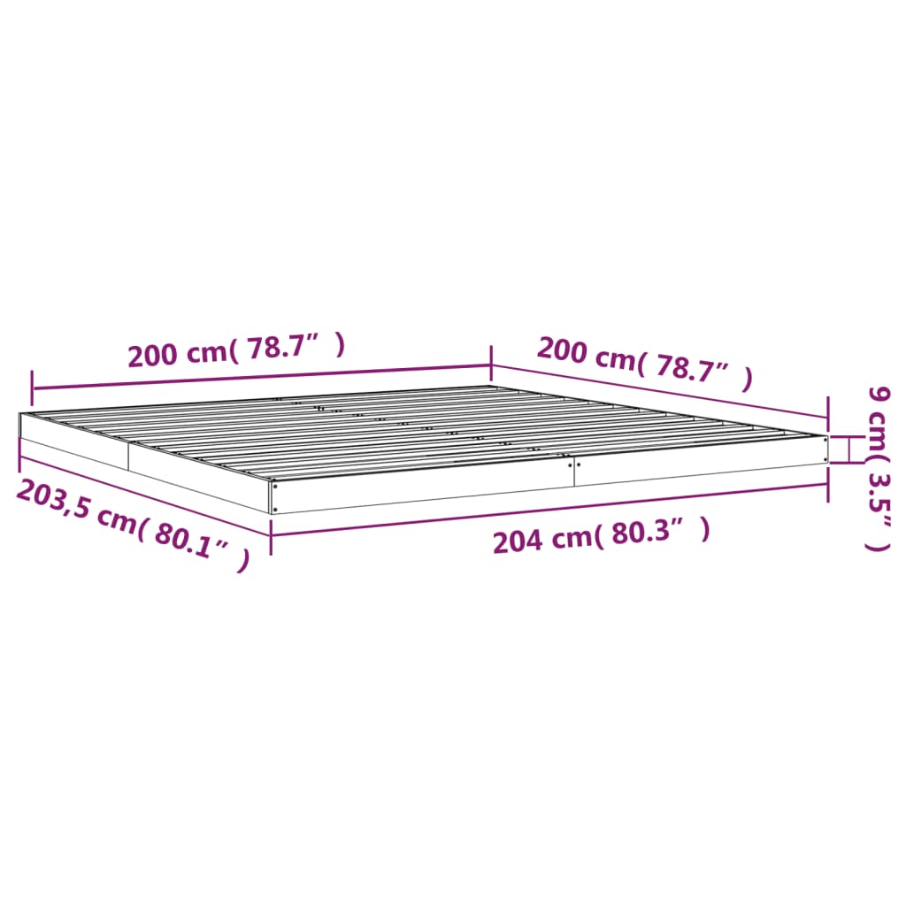 Giroletto senza Materasso 200x200 cm in Legno Massello di Pino