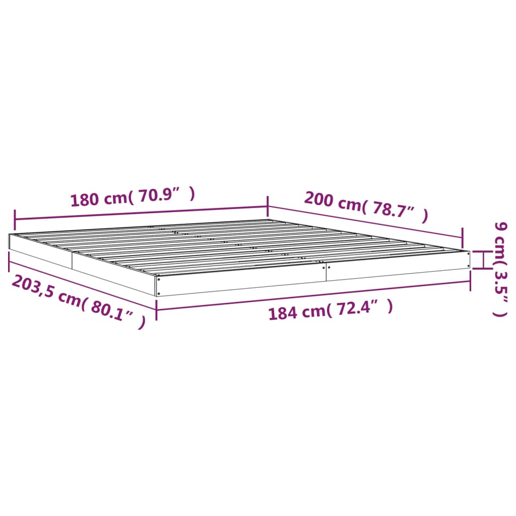 Giroletto senza Materasso Bianco 180x200 cm Legno Massello Pino