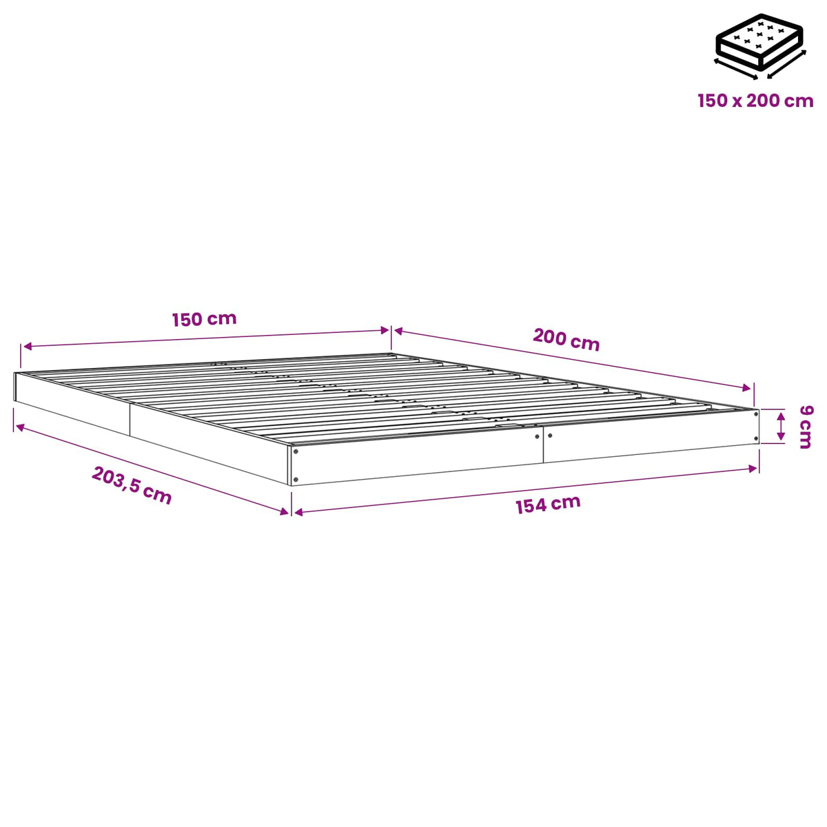 Giroletto senza Materasso Bianco 150x200 cm Legno Massello Pino