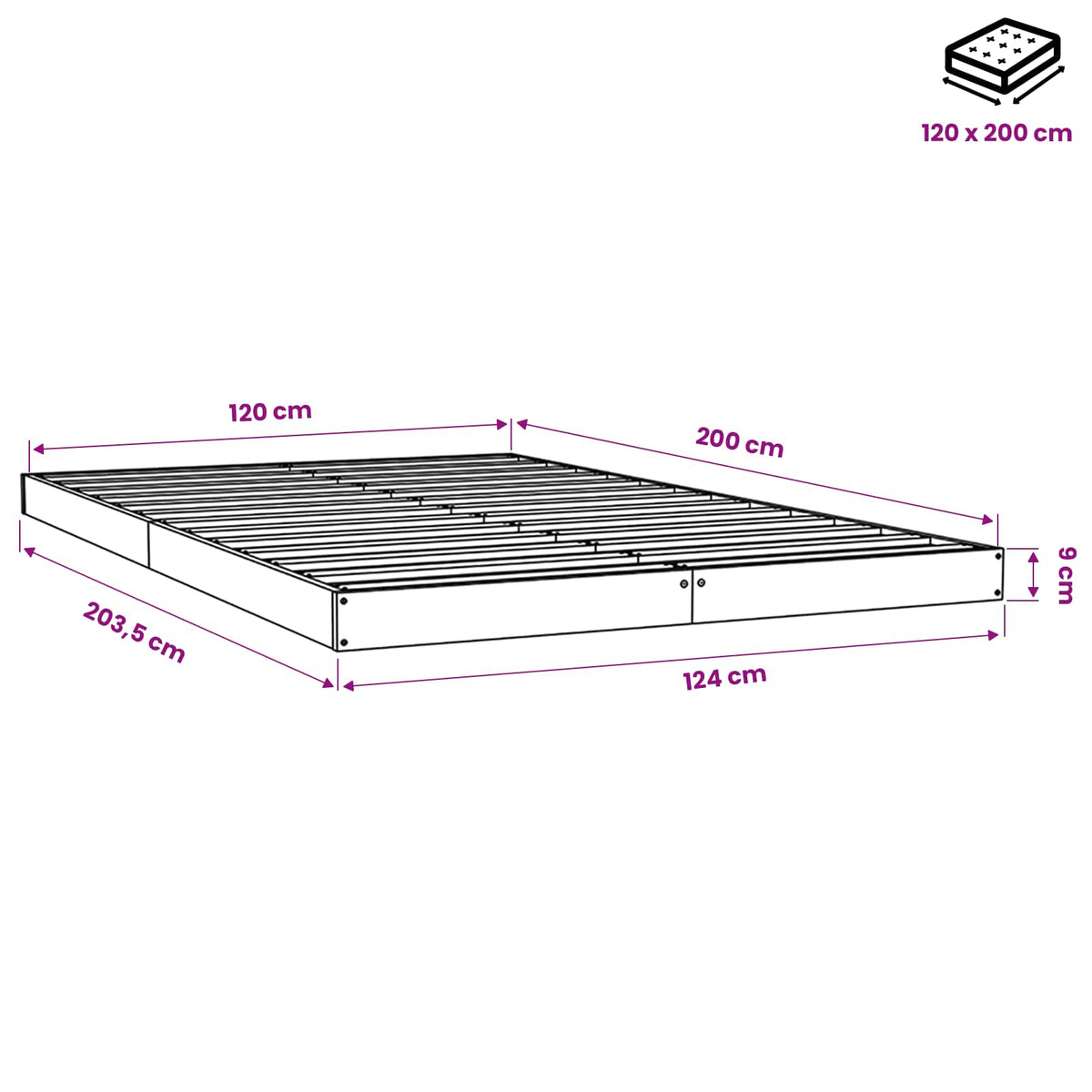 Giroletto senza Materasso 120x200 cm in Legno Massello di Pino