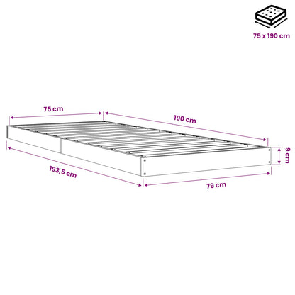 Giroletto senza Materasso Bianco 75x190 Legno Massello di Pino