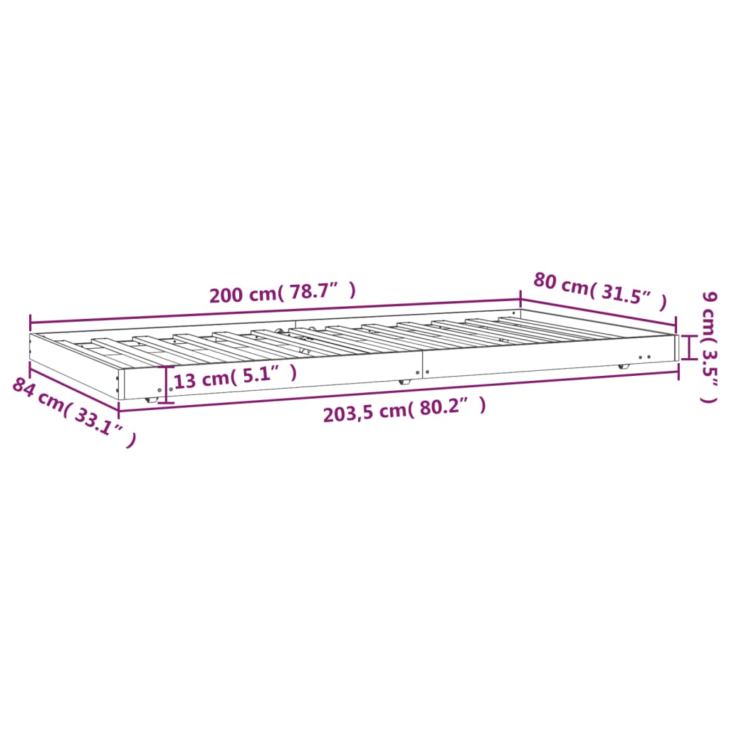 Giroletto senza Materasso Bianco 80x200 cm Legno Massello Pino | homemem39