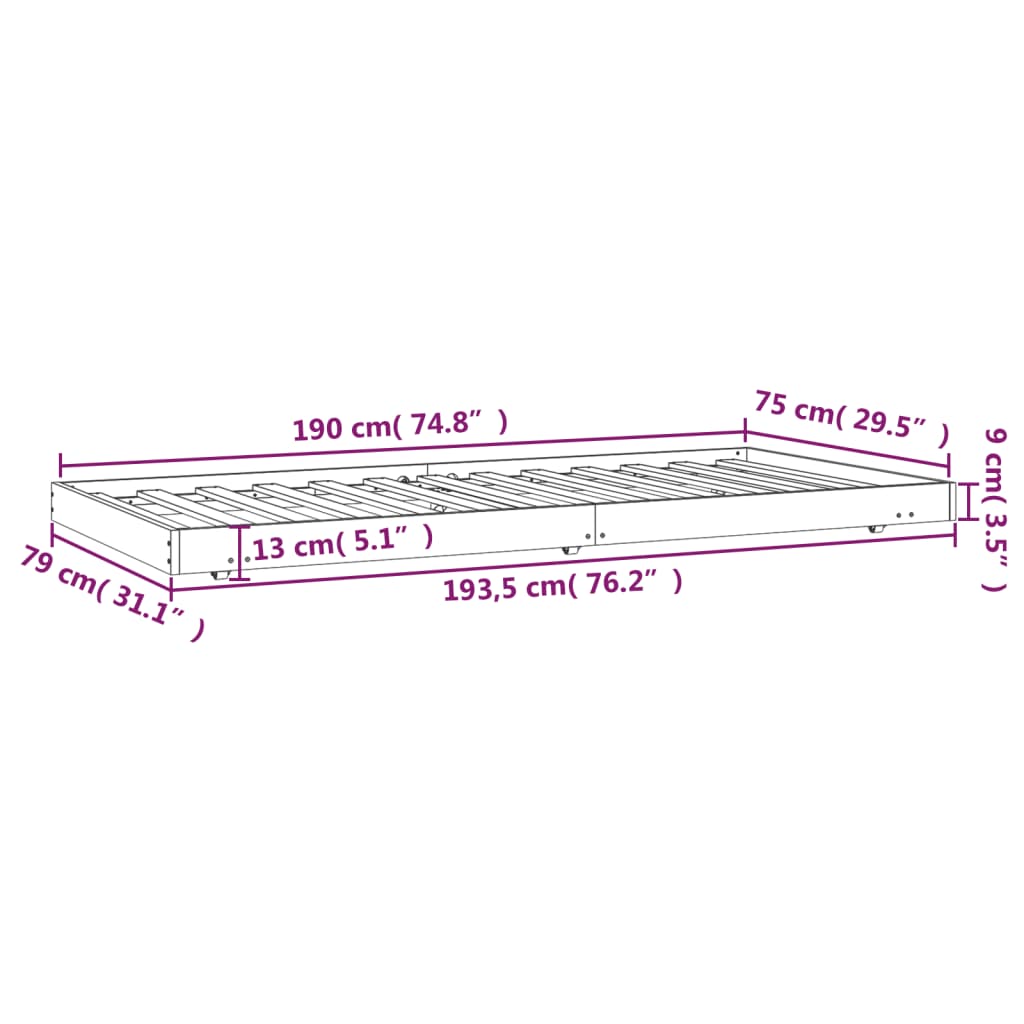 Giroletto senza Materasso 75x190 cm in Legno Massello di Pino | homemem39