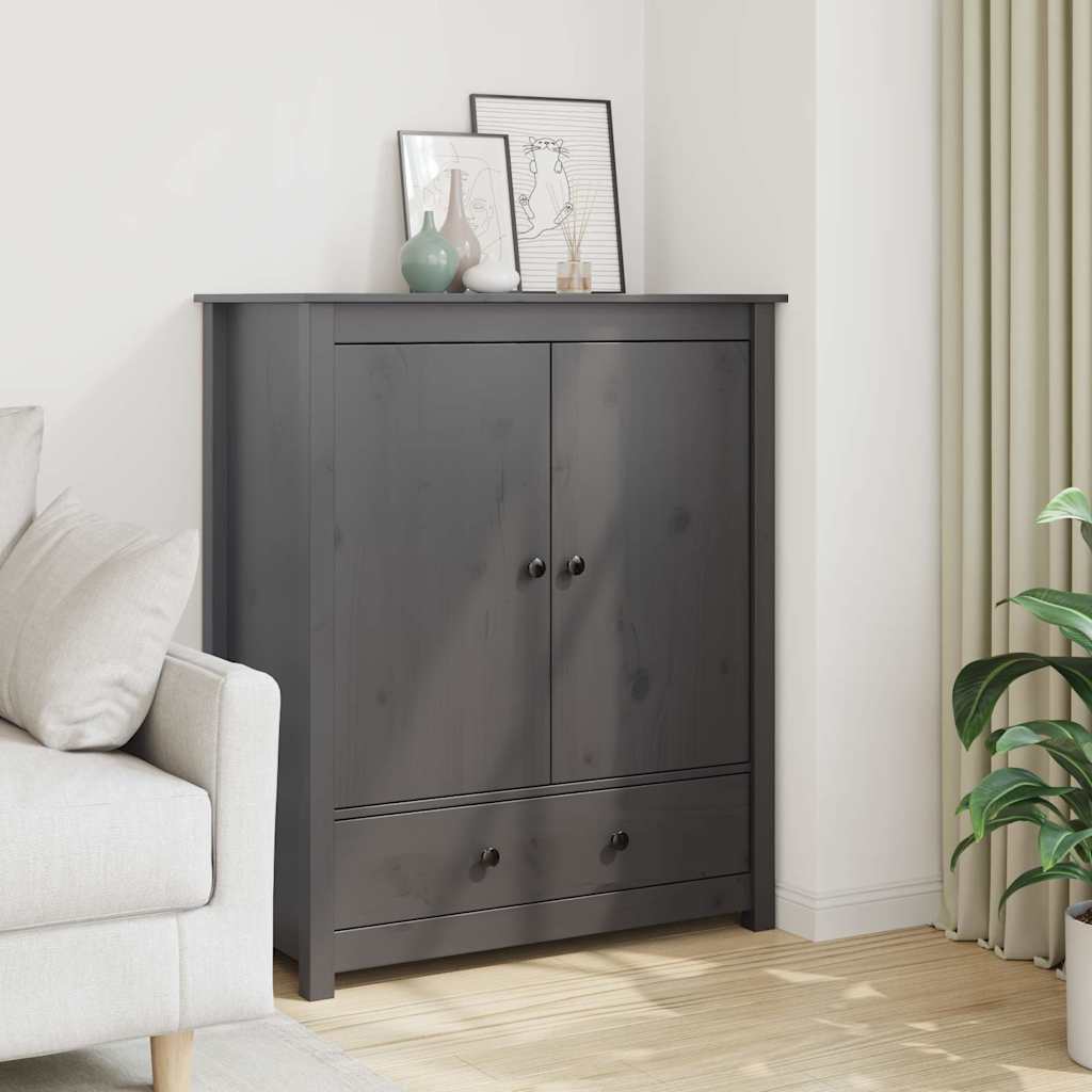 Credenza Grigia 83x41,5x100 cm in Legno Massello di Pino