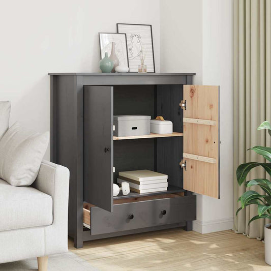 Credenza Grigia 83x41,5x100 cm in Legno Massello di Pino