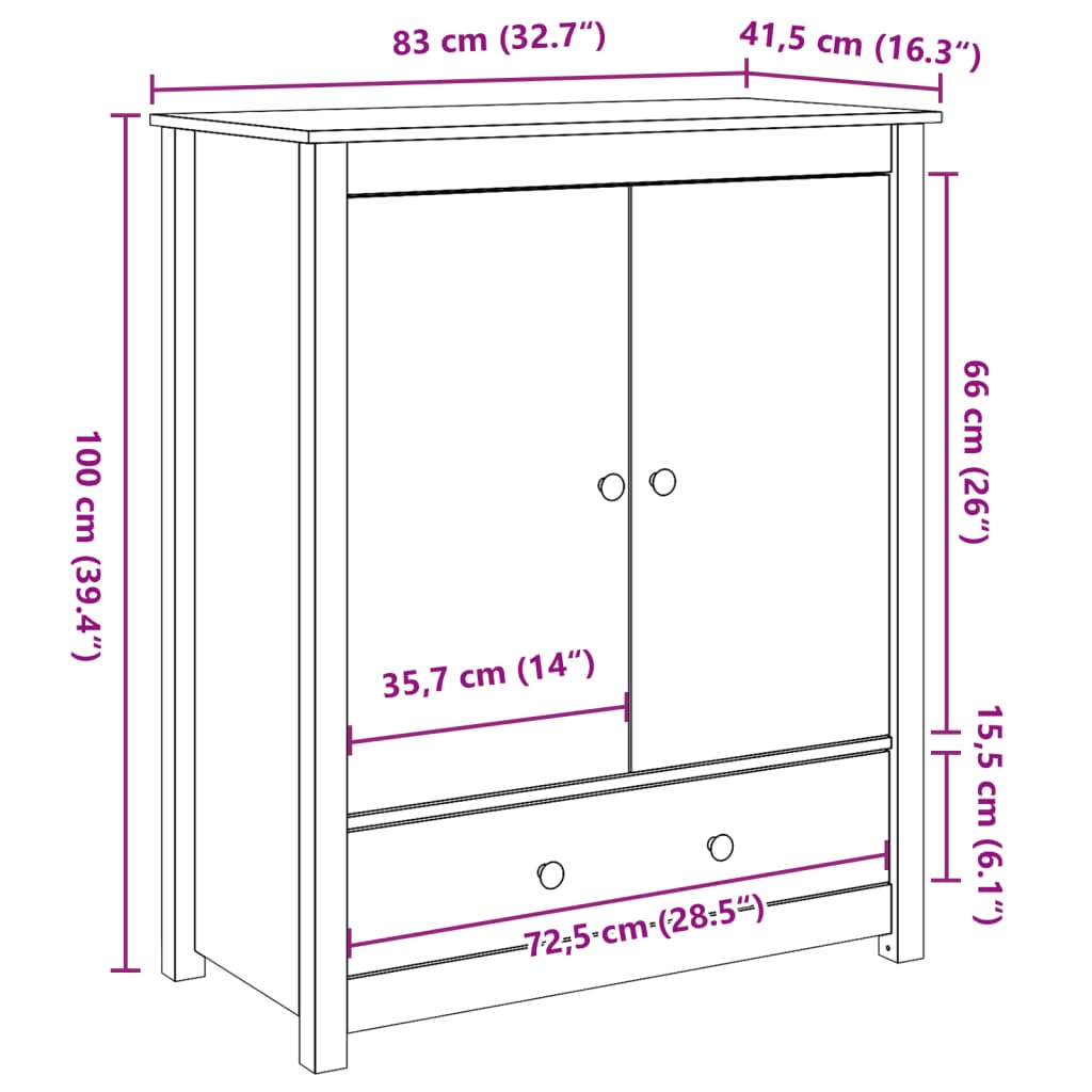 Credenza Marrone Ambra 83x41,5x100 cm in Legno Massello di Pino - homemem39