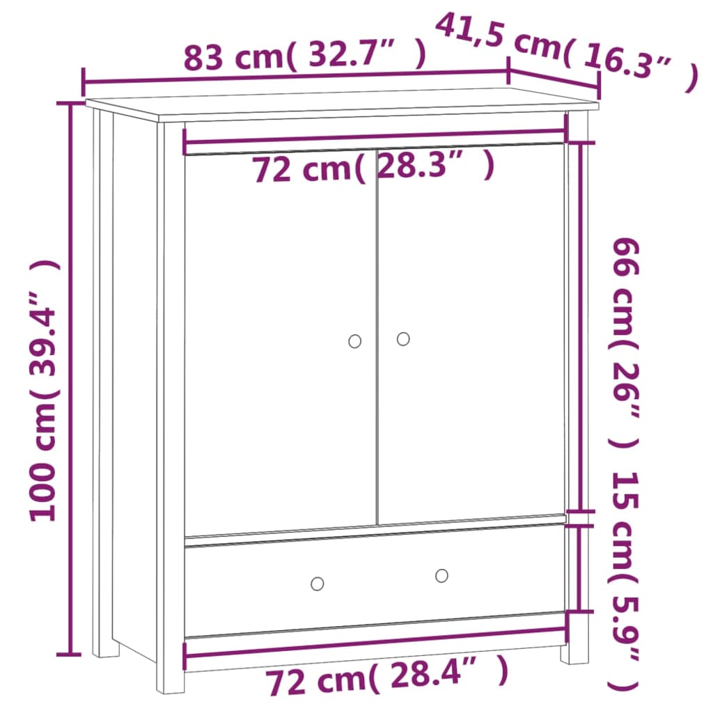 Credenza Nera 83x41,5x100 cm in Legno Massello di Pino - homemem39