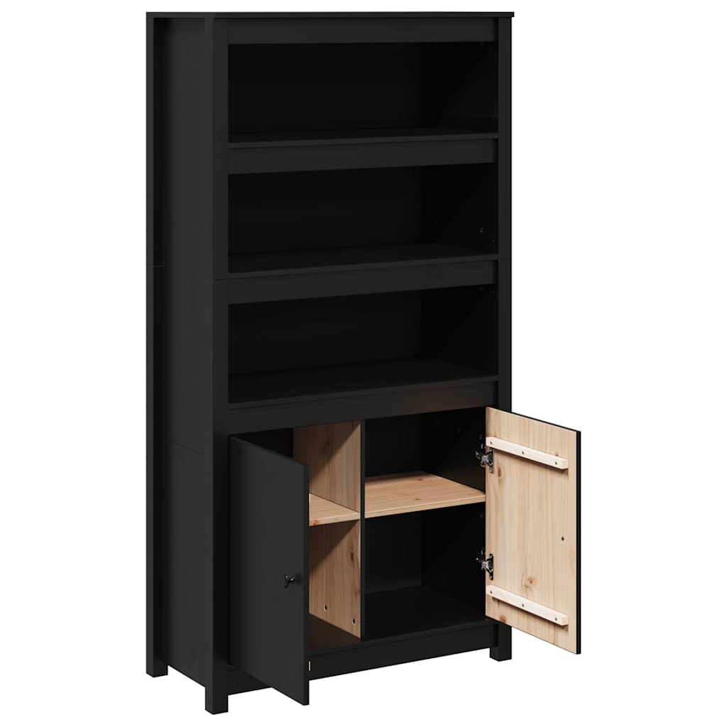 Credenza Nera 80x35x154 cm in Legno Massello di Pino