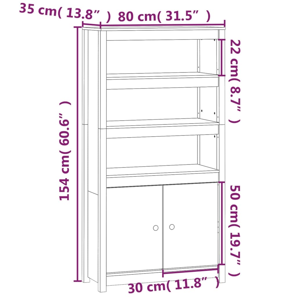 Credenza Nera 80x35x154 cm in Legno Massello di Pino - homemem39