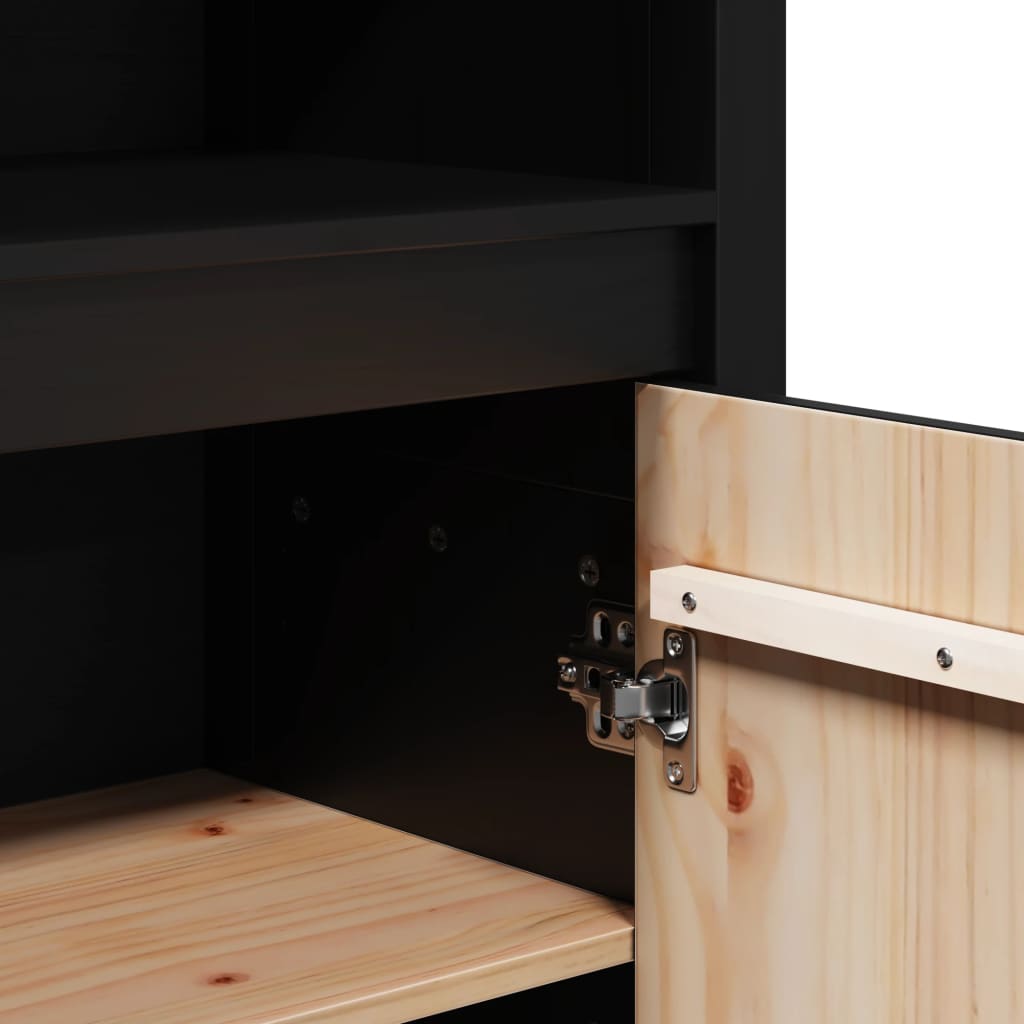 Credenza Nera 80x35x154 cm in Legno Massello di Pino - homemem39