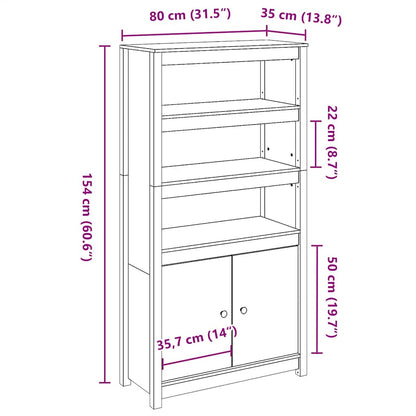 Credenza Nera 80x35x154 cm in Legno Massello di Pino