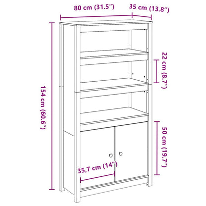 Credenza Nera 80x35x154 cm in Legno Massello di Pino