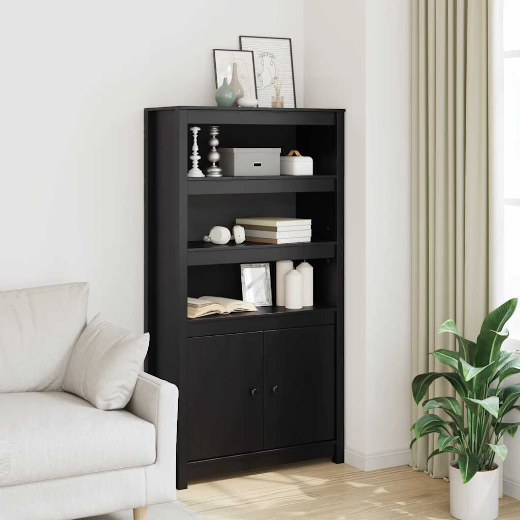 Credenza Nera 80x35x154 cm in Legno Massello di Pino