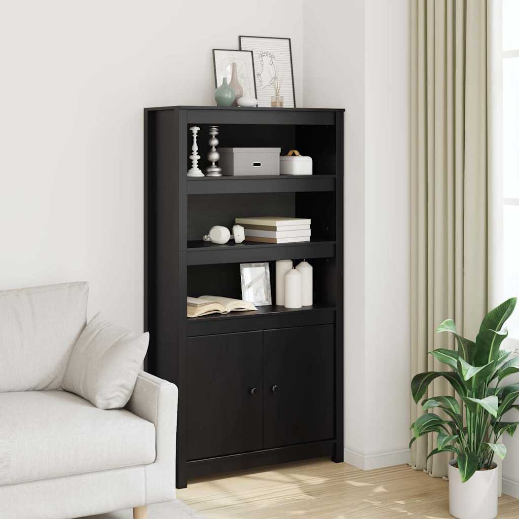Credenza Nera 80x35x154 cm in Legno Massello di Pino