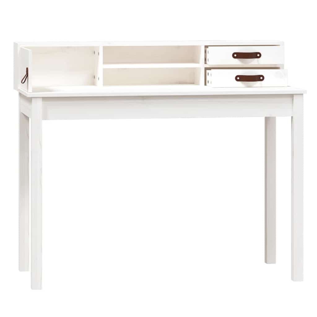 Scrivania Bianca 110x50x93 cm in Legno Massello di Pino