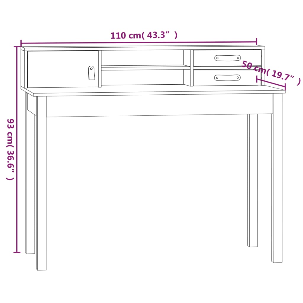Scrivania Bianca 110x50x93 cm in Legno Massello di Pino | homemem39