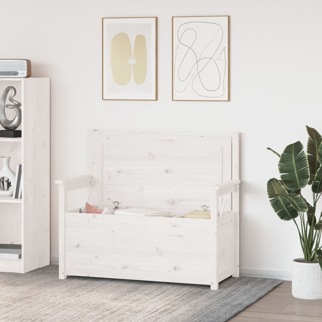 Panca Bianca 112,5x51,5x96,5 cm in Legno Massello di Pino - homemem39