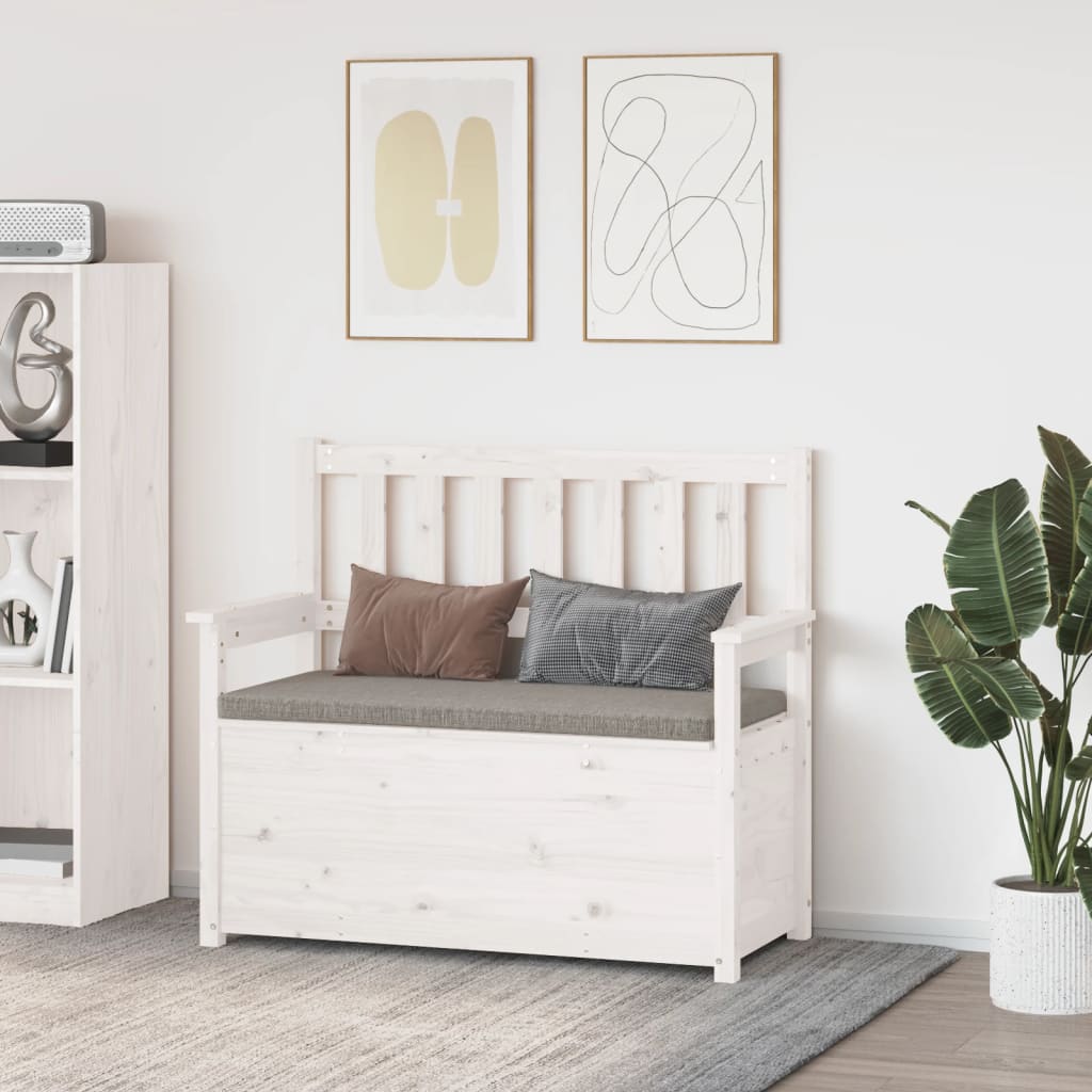 Panca Bianca 112,5x51,5x96,5 cm in Legno Massello di Pino - homemem39