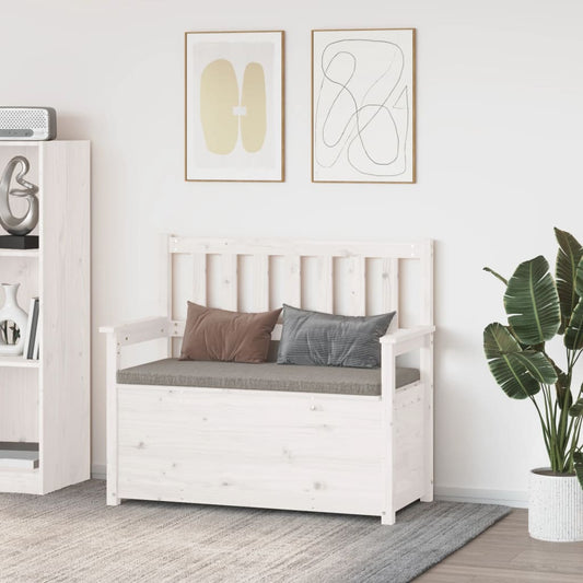 Panca Bianca 112,5x51,5x96,5 cm in Legno Massello di Pino - homemem39