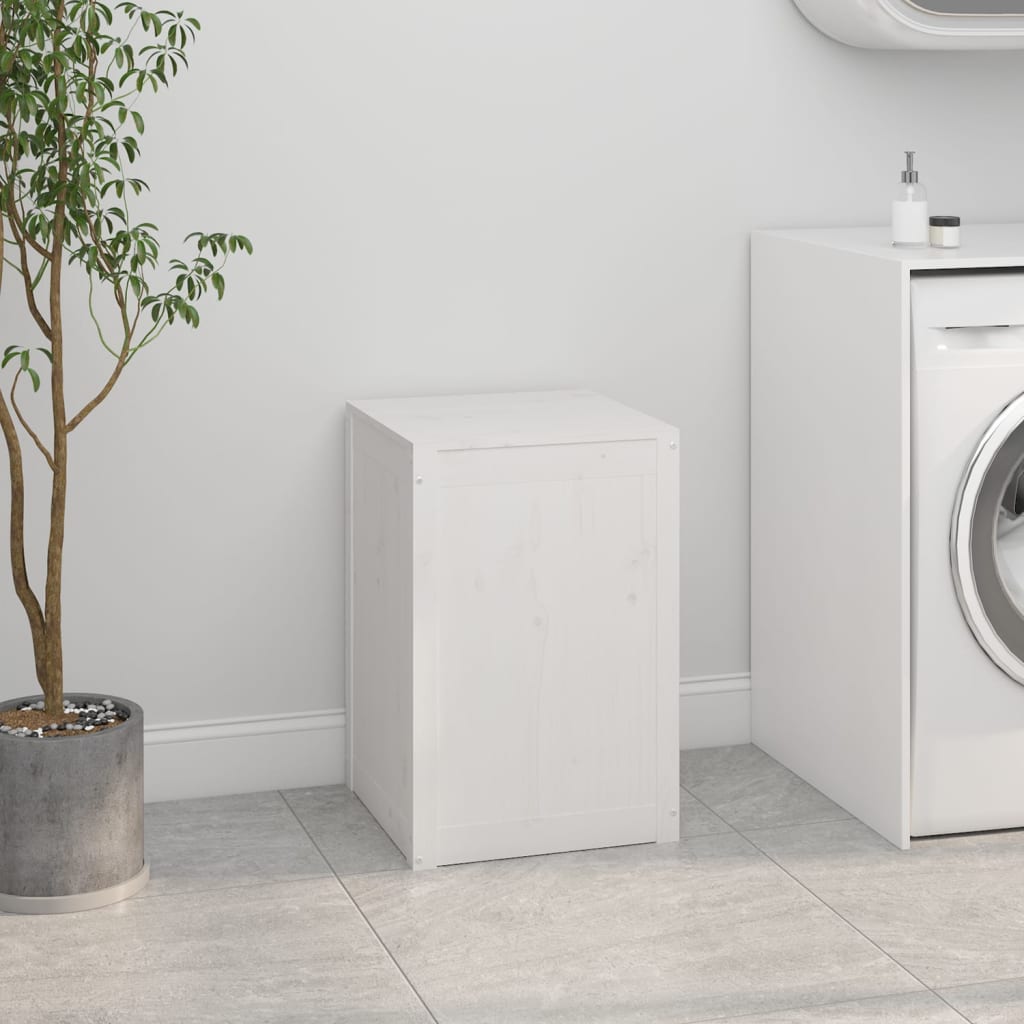 Contenitore per Bucato Bianco 44x44x66 cm Legno Massello Pino | homemem39