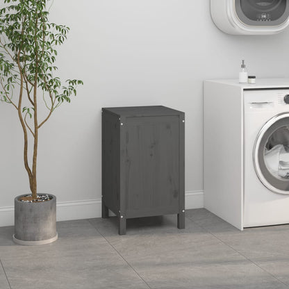 Contenitore per Bucato Grigio 44x44x76 cm Legno Massello Pino - homemem39