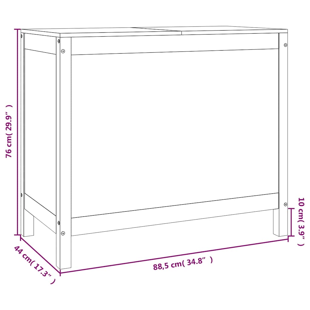 Contenitore per Bucato Nero 88,5x44x76 cm Legno Massello Pino