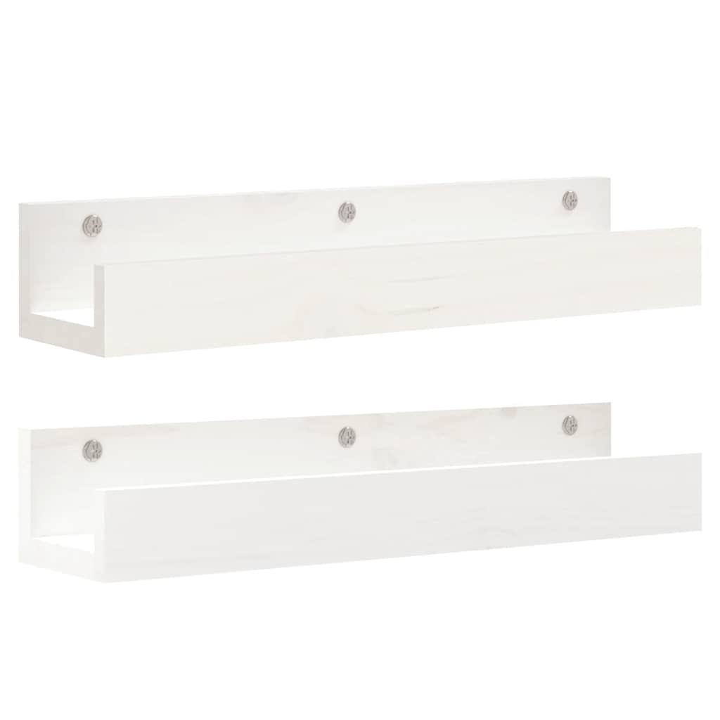 Mensole da Parete 2 pz Bianco 50x12x9cm Legno Massello di Pino | homemem39
