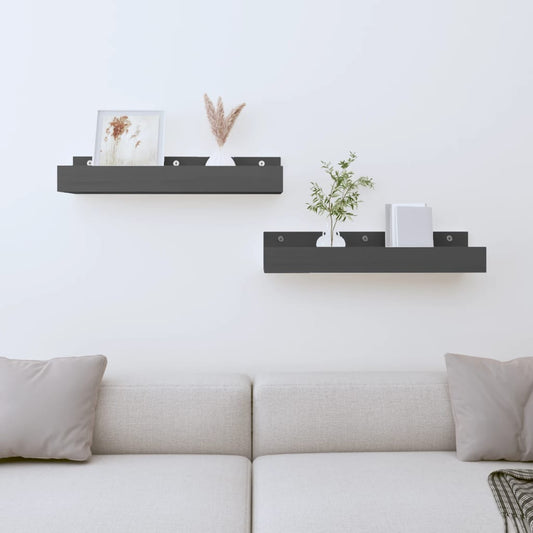 Mensole da Parete 2 pz Grigio 50x12x9cm Legno Massello di Pino | homemem39