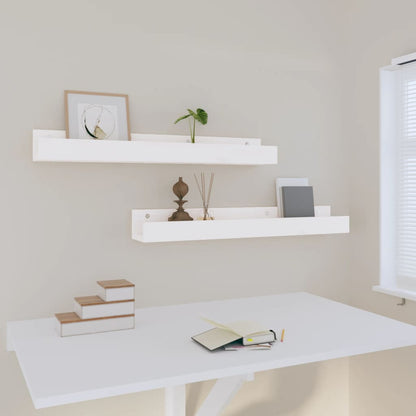 Mensole da Parete 2 pz Bianco 80x12x9cm Legno Massello di Pino | homemem39