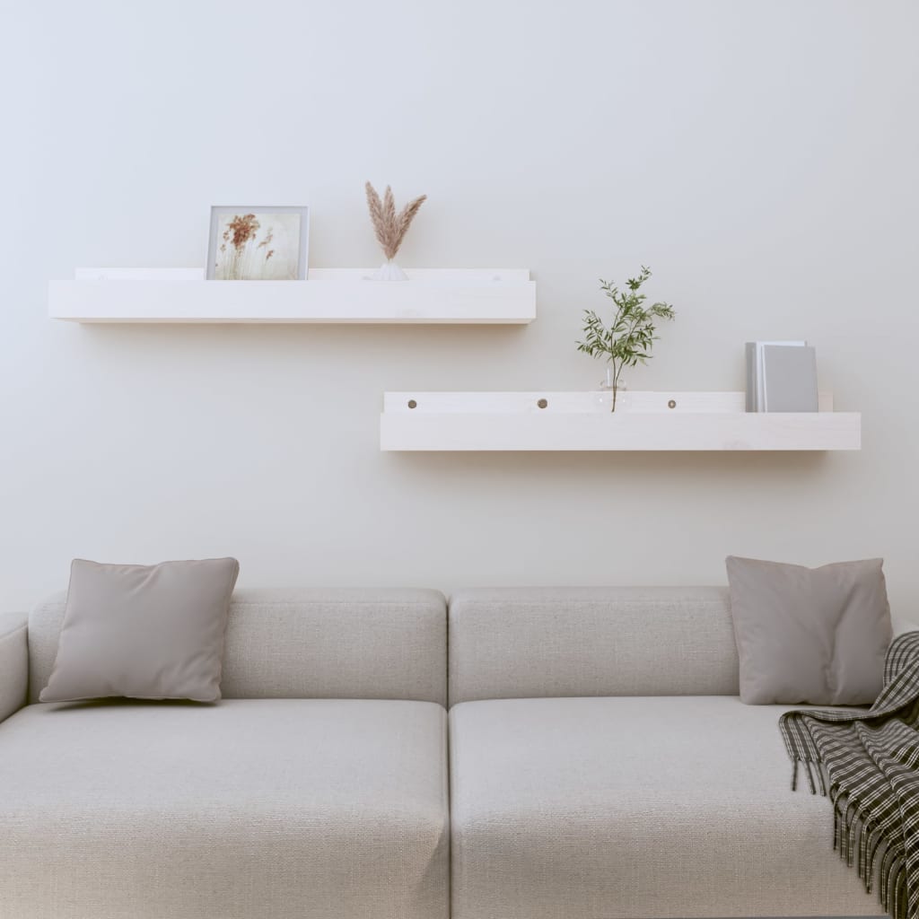 Mensole da Parete 2 pz Bianco 80x12x9cm Legno Massello di Pino | homemem39