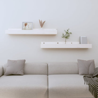 Mensole da Parete 2 pz Bianco 80x12x9cm Legno Massello di Pino | homemem39