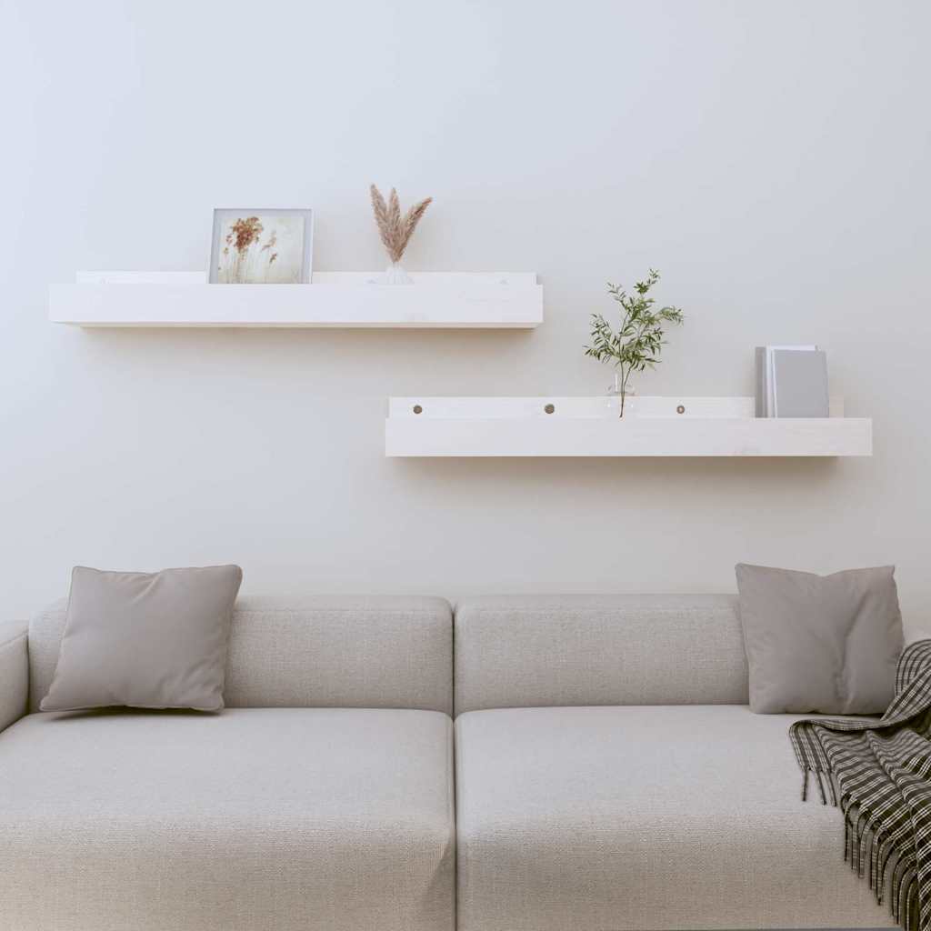 Mensole da Parete 2 pz Bianco 80x12x9cm Legno Massello di Pino
