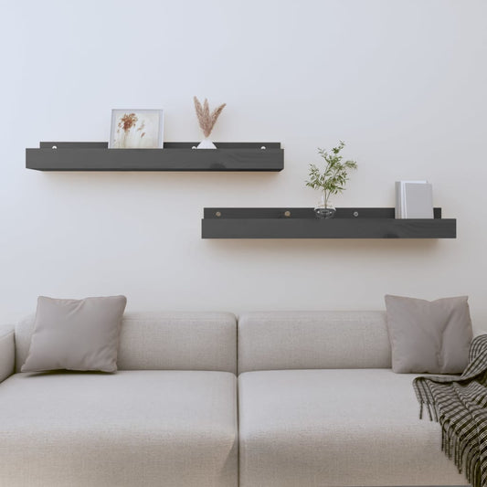 Mensole da Parete 2 pz Grigio 80x12x9cm Legno Massello di Pino | homemem39