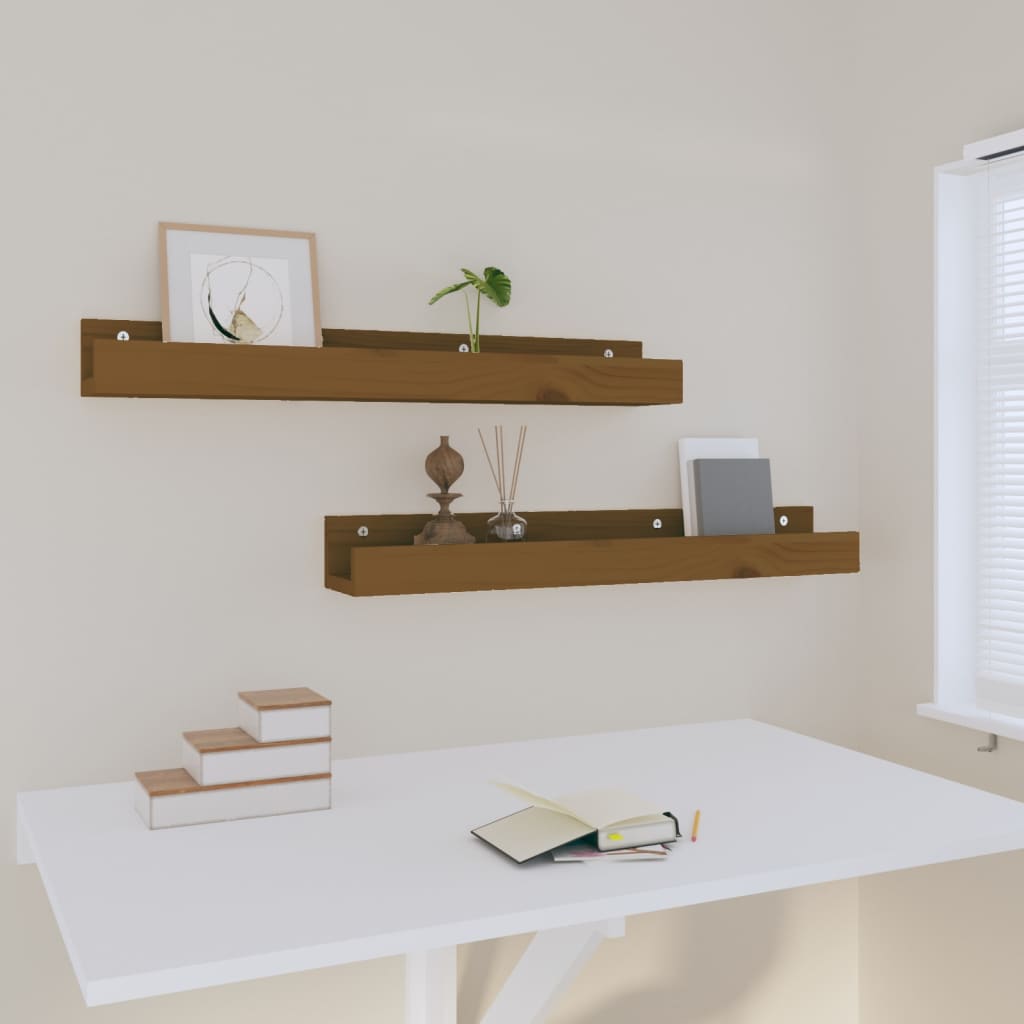 Mensole da Parete 2 pz Ambra 80x12x9cm Legno Massello di Pino | homemem39