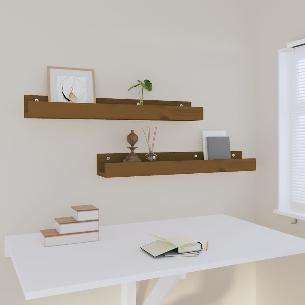 Mensole da Parete 2 pz Ambra 80x12x9cm Legno Massello di Pino