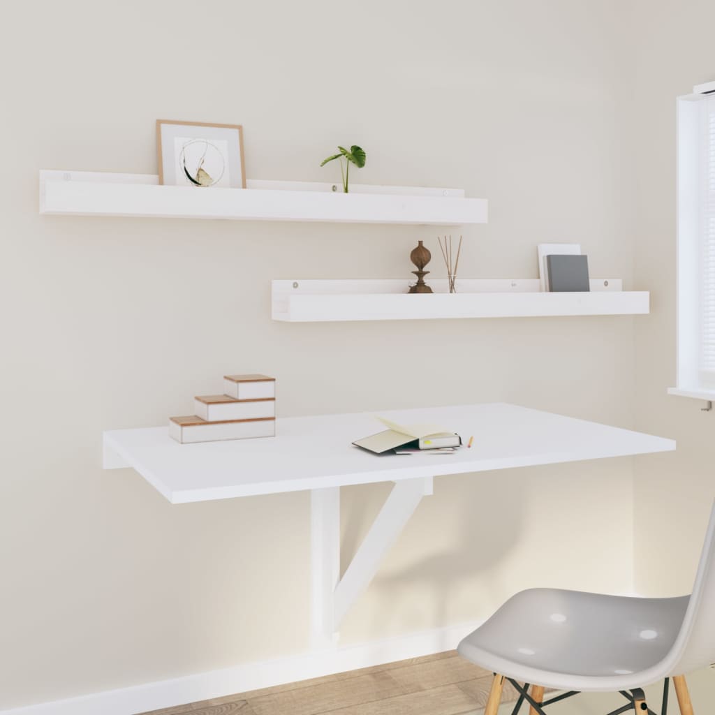 Mensole da Parete 2 pz Bianco 110x12x9cm Legno Massello di Pino | homemem39