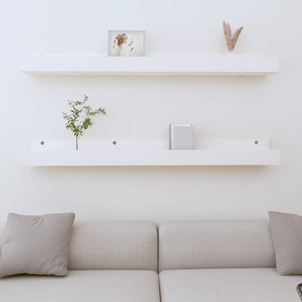 Mensole da Parete 2 pz Bianco 110x12x9cm Legno Massello di Pino | homemem39