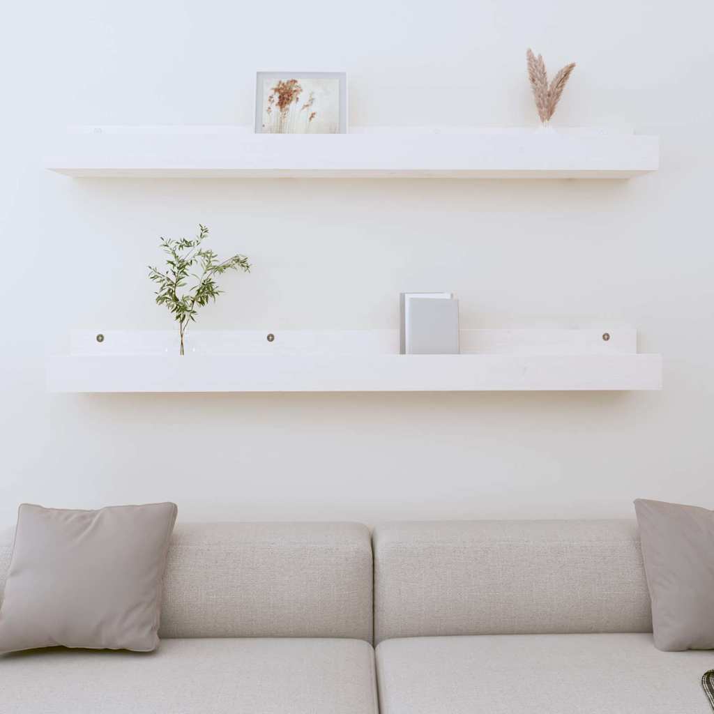 Mensole da Parete 2 pz Bianco 110x12x9cm Legno Massello di Pino