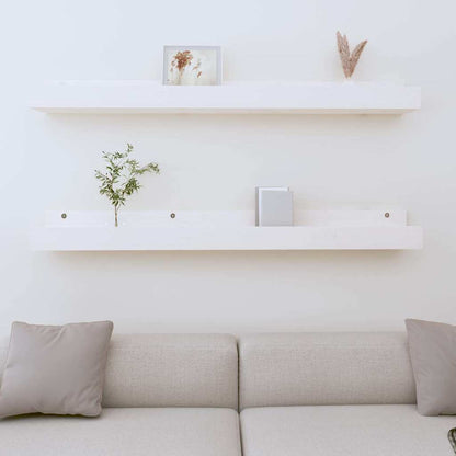 Mensole da Parete 2 pz Bianco 110x12x9cm Legno Massello di Pino
