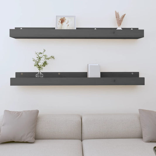 Mensole da Parete 2 pz Grigio 110x12x9cm Legno Massello di Pino | homemem39