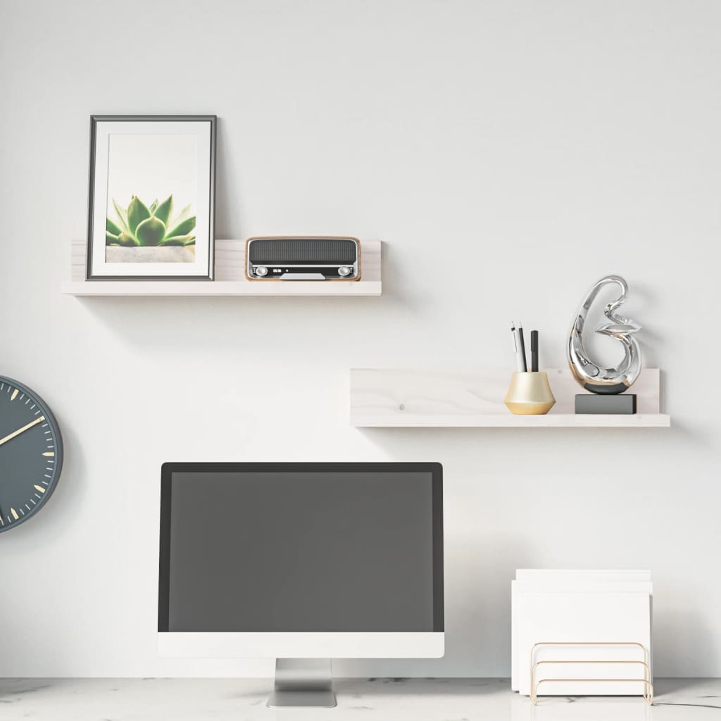 Mensole da Parete 2 pz Bianco 50x11x9cm Legno Massello di Pino | homemem39