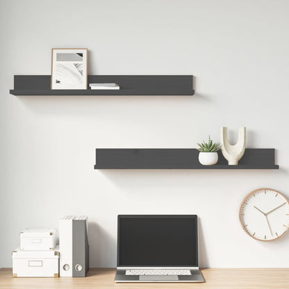 Mensole da Parete 2 pz Grigio 80x11x9cm Legno Massello di Pino | homemem39