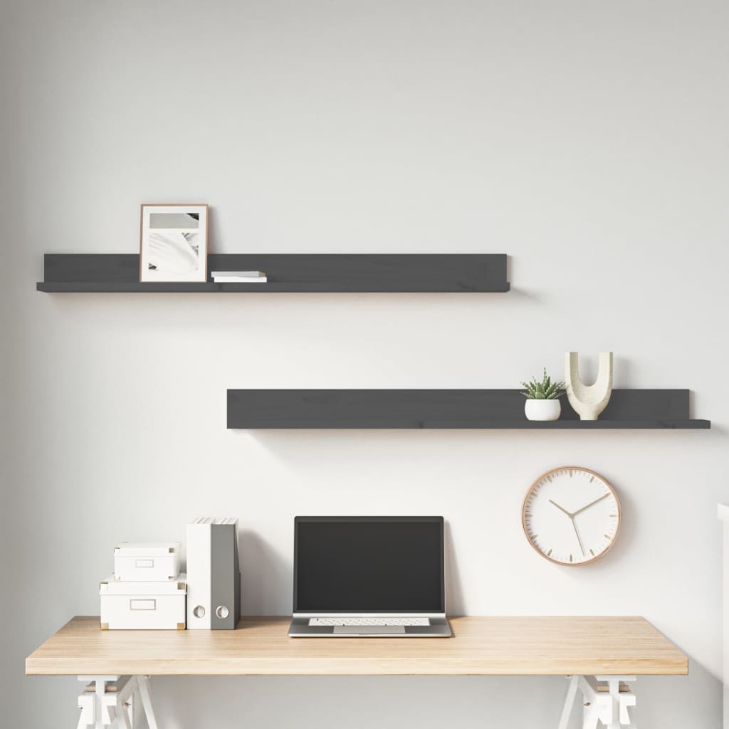 Mensole da Parete 2 pz Grigio 110x11x9cm Legno Massello di Pino | homemem39