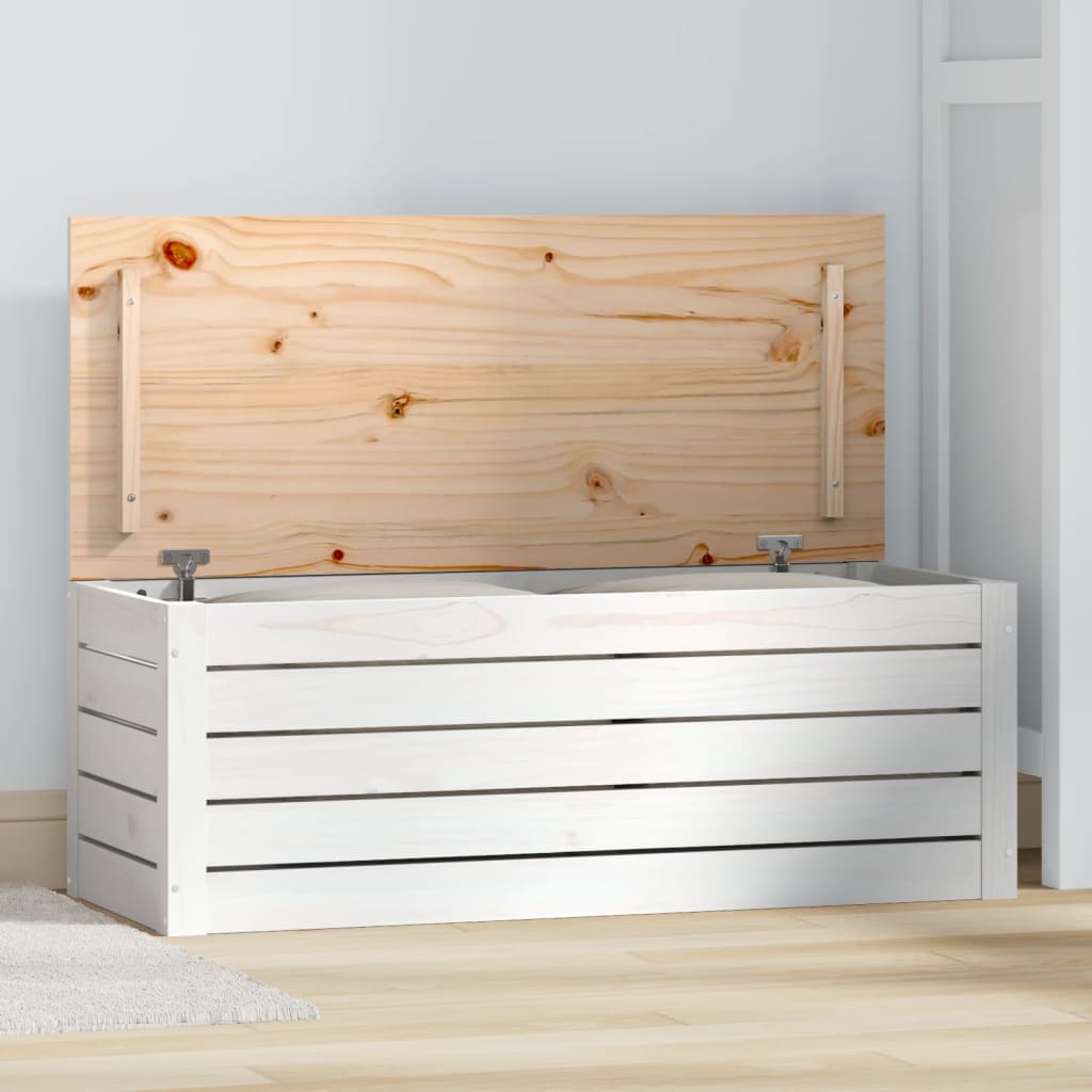 Contenitore Portaoggetti Bianco 89x36,5x33cm Massello di Pino - homemem39