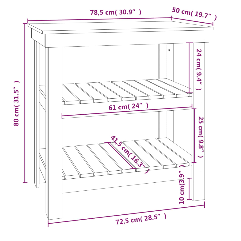 Banco da Lavoro 78,5x50x80 cm in Legno Massello di Pino | homemem39