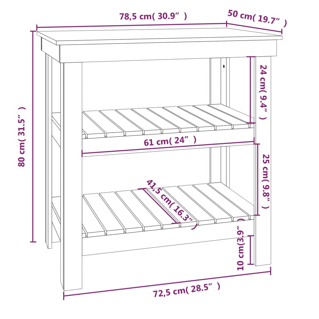 Banco da Lavoro Bianco 78,5x50x80 cm in Legno Massello di Pino | homemem39