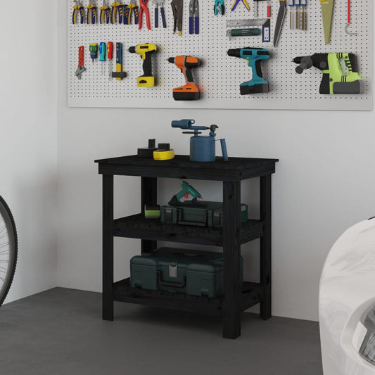 Banco da Lavoro Nero 78,5x50x80 cm in Legno Massello di Pino - homemem39